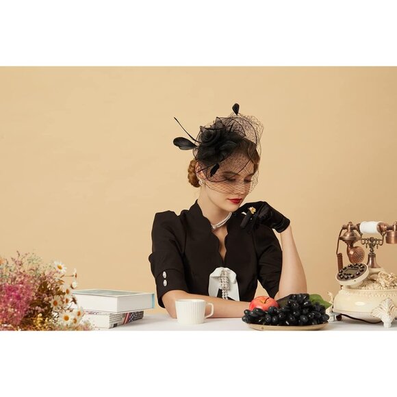 Fascinators Hats Polyester Feather Veil Floral Clip for Wedding Party - Picture 3 of 8